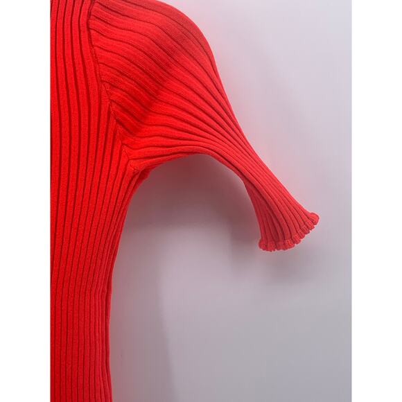 UNBRANDED Women's Neon Orange Ribbed High-Neck Short Sleeve Top SZ XS/S - Picture 5 of 10